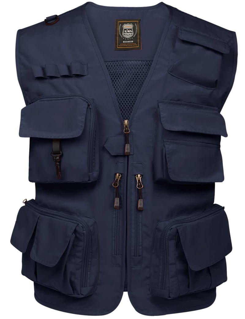 PEHMEA Men's Fishing Vest Utility Detachable Summer Vests with Pockets for Safari Travel Outdoor Work Photo Cargo Fly(Navy-XXL) - Image 1